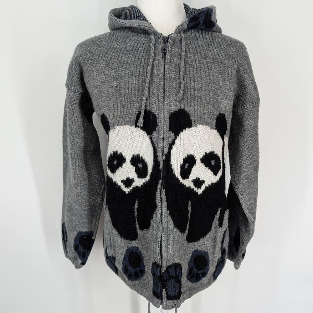 RM Tejidos Ruminahui Gray Black White Panda Alpaca Wool Sweatshirt Hoodie Large